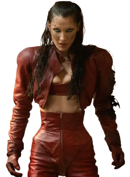 Bella Hadid Red Cropped Leather Jacket