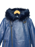 Blue Leather Aviator Shearling Jacket - Image 2
